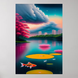Piscina de Singapura Koi - Impressão de Arte Canva