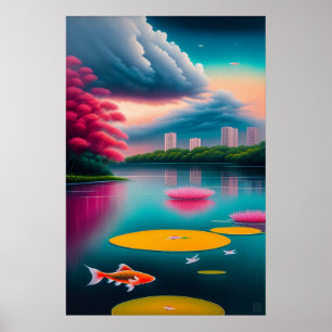 Piscina de Singapura Koi - Impressão de Arte Canva