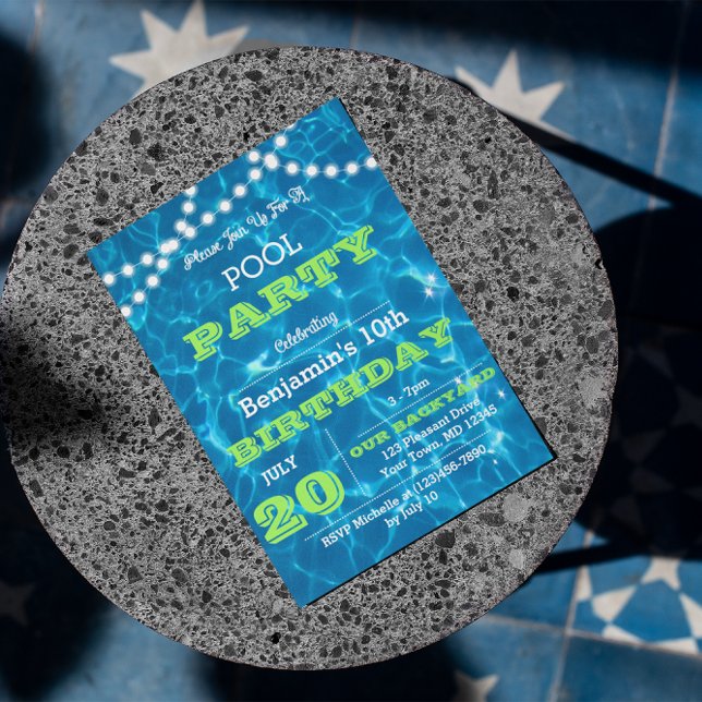 Piscina Luz verde Convite de festas de Verão (Criador carregado)