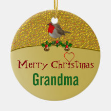 Pisco de peito vermelho e enfeites de natal