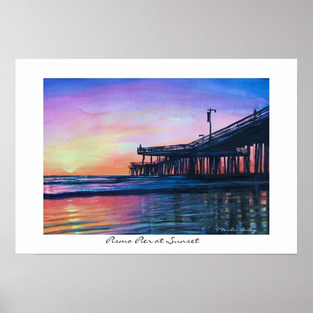 Pismo Pier no Sunset Original WAtercolor Poster (Frente)
