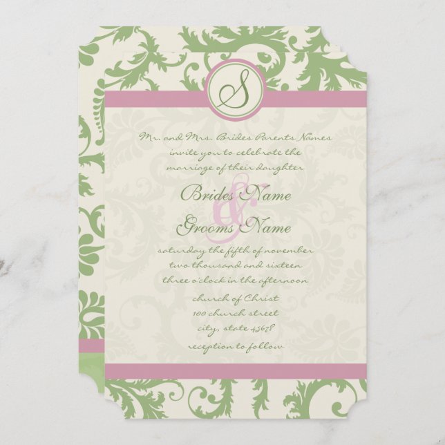 Pistachio Clover Rosa Convite para Casamento tema  (Frente/Verso)