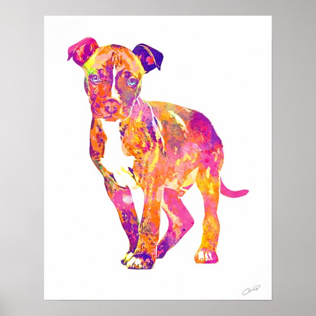 Pit Bull Puppy Pop Art Watercolor Poster (Frente)
