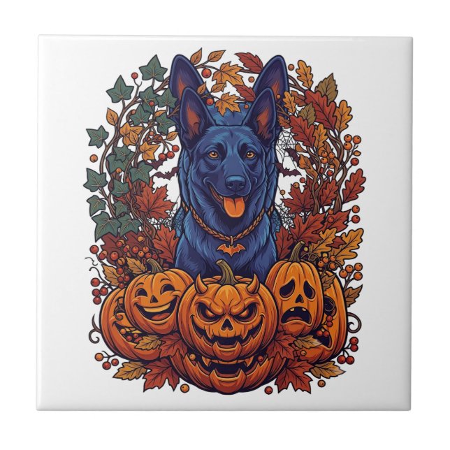Pitbull Azul Abóboras de Halloween Folhas de Outon (Frente)