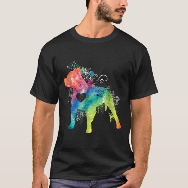 Pitbull Love Watercolor Zen Pit Bull Camiseta (Frente)