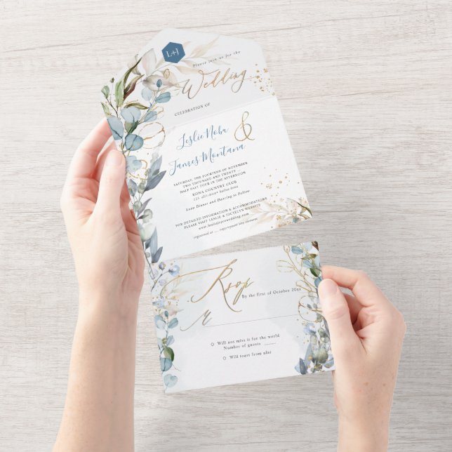 PixDezines H2 Rustic Dusty Blue Eucalyptus Dourado (Tearaway)