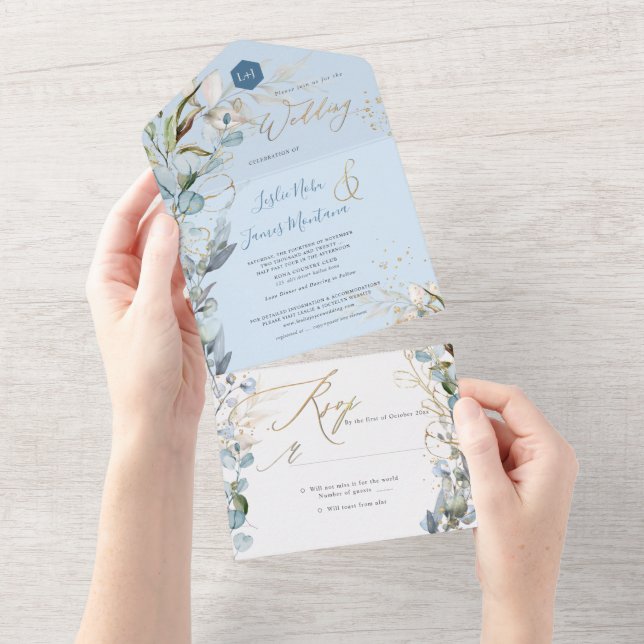 PixDezines H2 Rustic Dusty Blue Eucalyptus Dourado (Aba destacável)