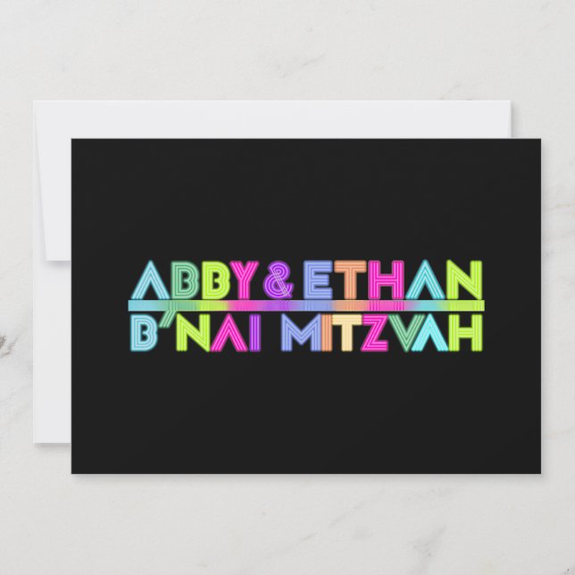 PixDezines Neon Lights B'nai Mitzvah ✡ Convite (Frente)