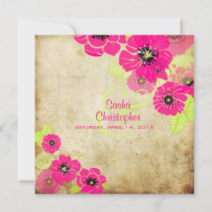 PixDezines Retro Poppies Convites de Casamento