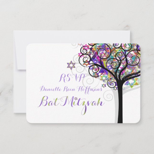 PixDezines RSVP ÁRVORE DA VIDA BAT MITZVAH/ROXO (Frente)