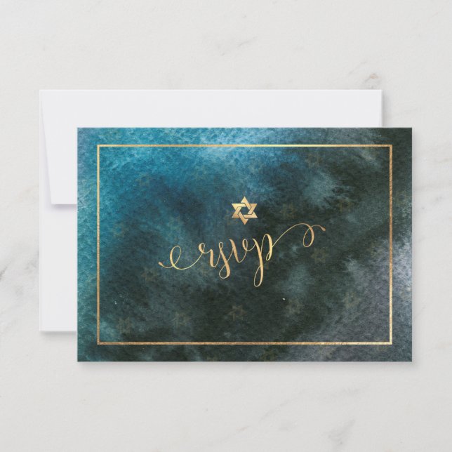 PixDezines RSVP Bar Mitzvah , Teal Watercolor ✡ (Frente)