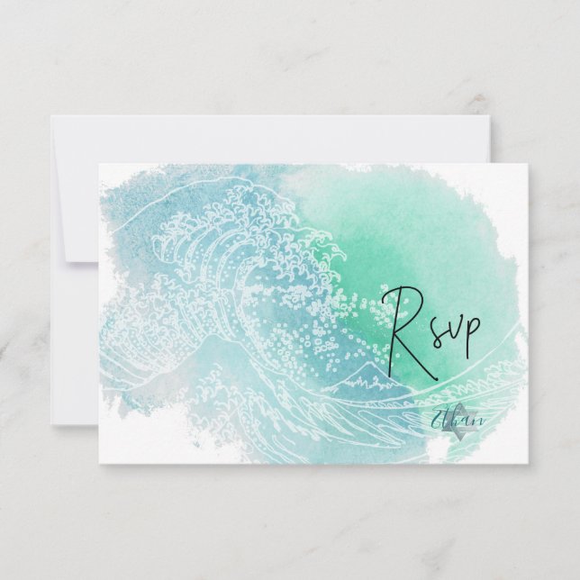 PixDezines RSVP Bat Mitzvah Ondas Aquarela ✡ (Frente)