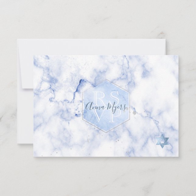 PixDezines RSVP Blue Honeycomb+Marble Mitzvah ✡ (Frente)