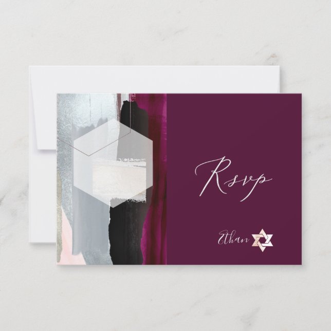 PixDezines RSVP Burgundy Watercolor Bat Mitzvah ✡ (Frente)