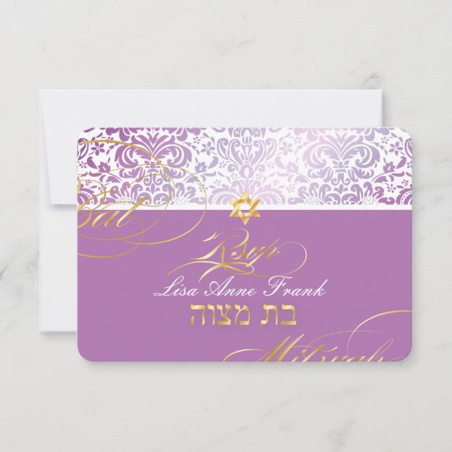PixDezines rsvp Fidora Damask, Bat Mitzvah (Frente)
