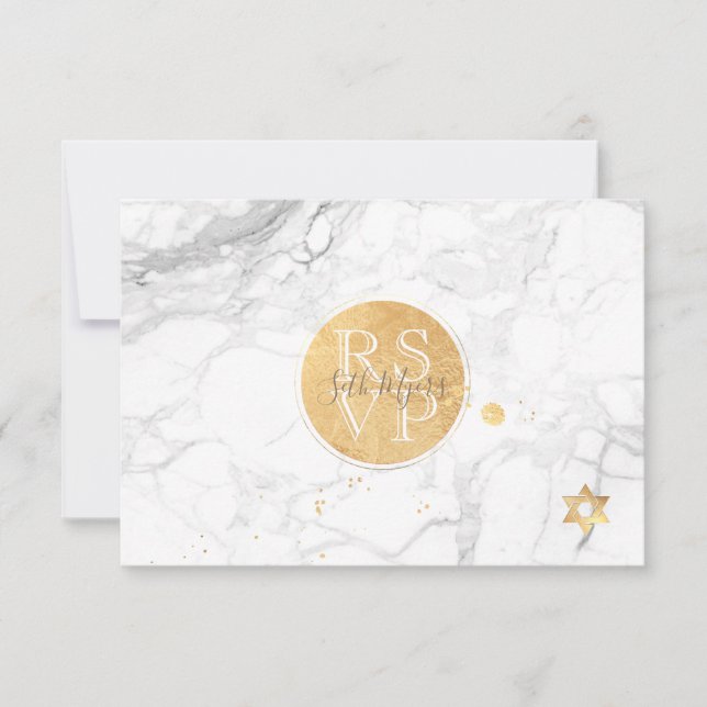PixDezines RSVP Marble+Faux Bar Dourado Mitzvah ✡ (Frente)