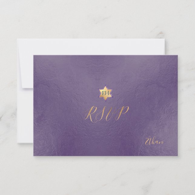 PixDezines RSVP minimalista Dusty Purple Mitzvah ✡ (Frente)