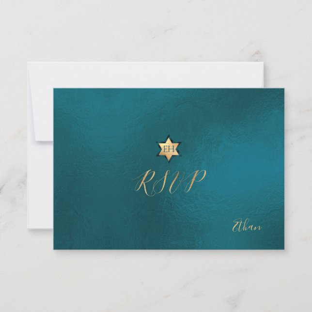 PixDezines RSVP minimalista Teal Green Mitzvah ✡ (Frente)