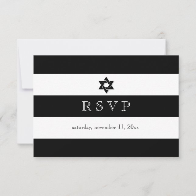 PixDezines rsvp preto/branco/bar stripes mitzvah (Frente)
