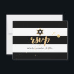 PixDezines rsvp preto/branco/bar stripes mitzvah<br><div class="desc">PixDezines rsvp listras brancas e pretas, estrela preta de david bar mitzvah.. uma das nossas coleções clássicas com cor de fundo DIY, bem como as fontes e suas cores. Por favor, envie-nos um e-mail para o seu nome hebraico. Fácil de personalizar, basta clicar no botão "personalizá-lo" para editar seu texto....</div>