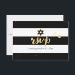 PixDezines rsvp preto/branco/bar stripes mitzvah<br><div class="desc">PixDezines rsvp listras brancas e pretas, estrela preta de david bar mitzvah.. uma das nossas coleções clássicas com cor de fundo DIY, bem como as fontes e suas cores. Por favor, envie-nos um e-mail para o seu nome hebraico. Fácil de personalizar, basta clicar no botão "personalizá-lo" para editar seu texto....</div>