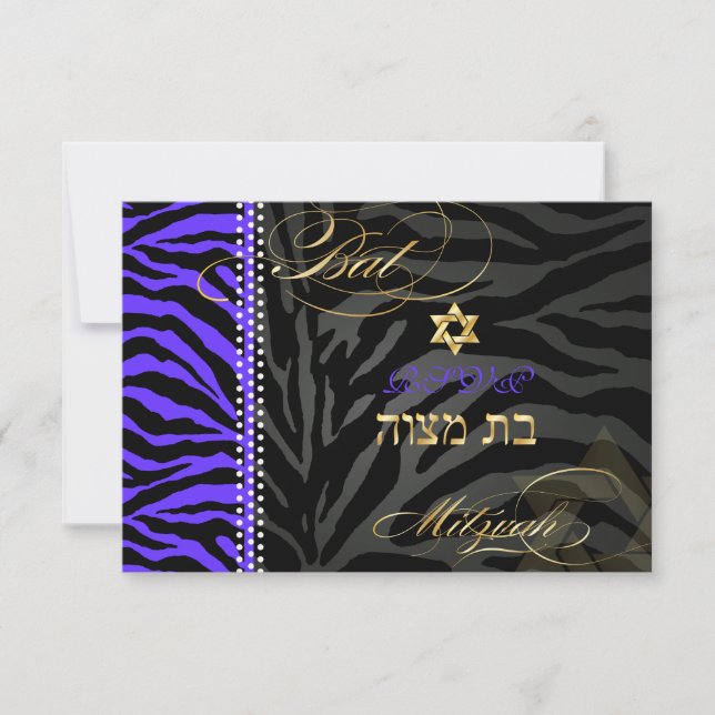 PixDezines rsvp Purple Zebra Stripes, Bat Mitzvah (Frente)