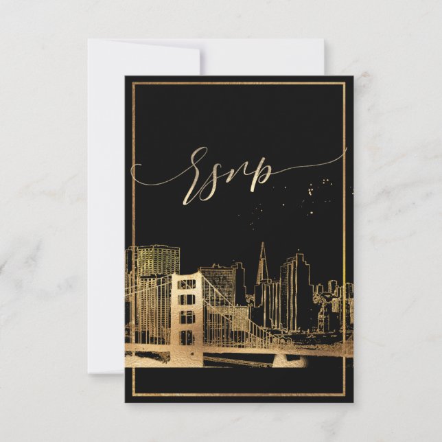 PixDezines RSVP San Francisco Skyline/Faux Dourado (Frente)