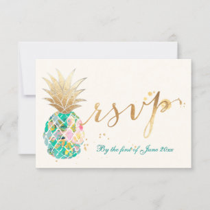 PixDezines RSVP Turquoise Ananases/Script Dourado