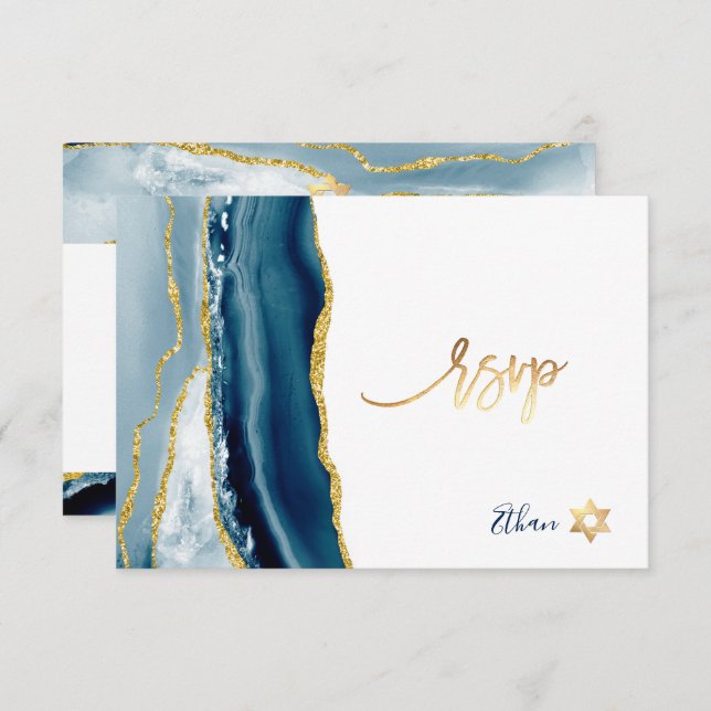 PixDezines RSVP Watercolor Agate Bar Mitzvah ✡ (Frente/Verso)