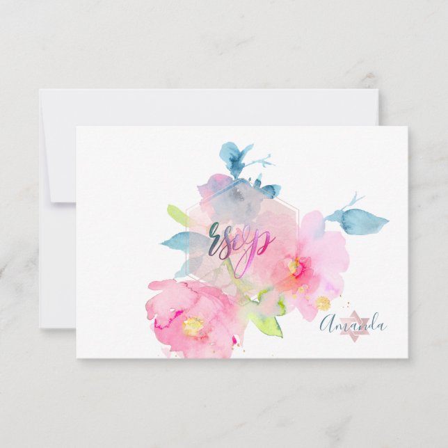 PixDezines RSVP Watercolor Flowers Bat Mitzvah ✡ (Frente)