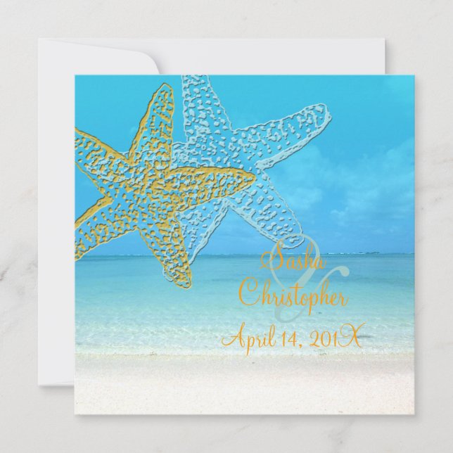 PixDezines Starfish+Praia Convites para Casamento (Frente)