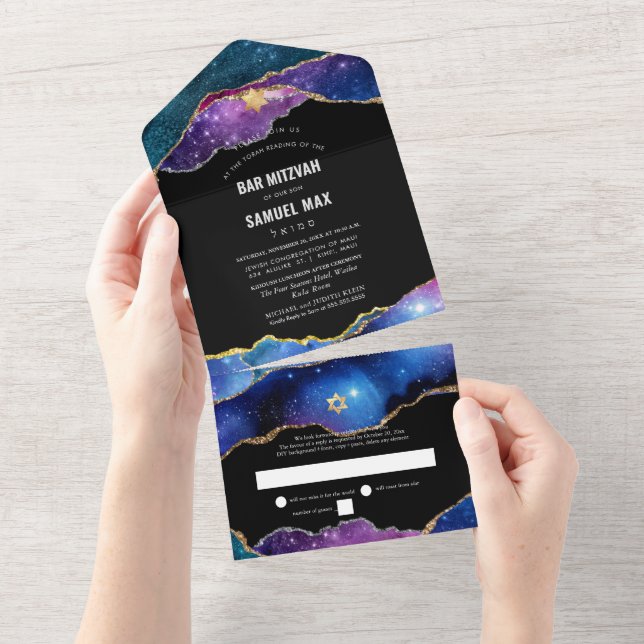 PixDezines Watercolor Galaxy Agate Bar Mitzvah (Aba destacável)