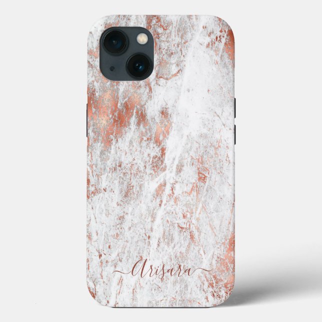 PixDezines White Marble+Faux Rose Gold Case-Mate i (Verso)