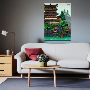 Pixel art, cidade de Japaneses   AI Art Poster