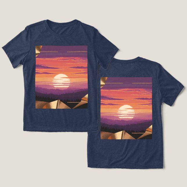 Pixel Art Sunset Blue T-Shirt (Design Frente e Verso)