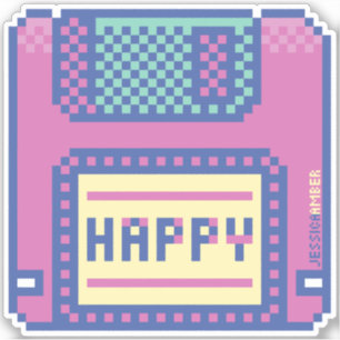 Pixel Azul Feliz Art 90s Pixel Disquete Adesivo