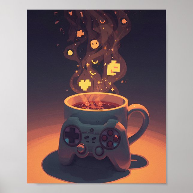 Pixel Brew Gamer Coffee Poster (Frente)