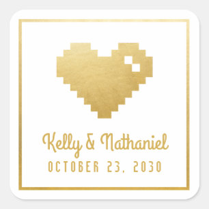 Pixel Heart Gamer Casamento Favor Adesivo Selo