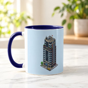 Pixel Hotel Tower Combo Caneca Azul Marinho