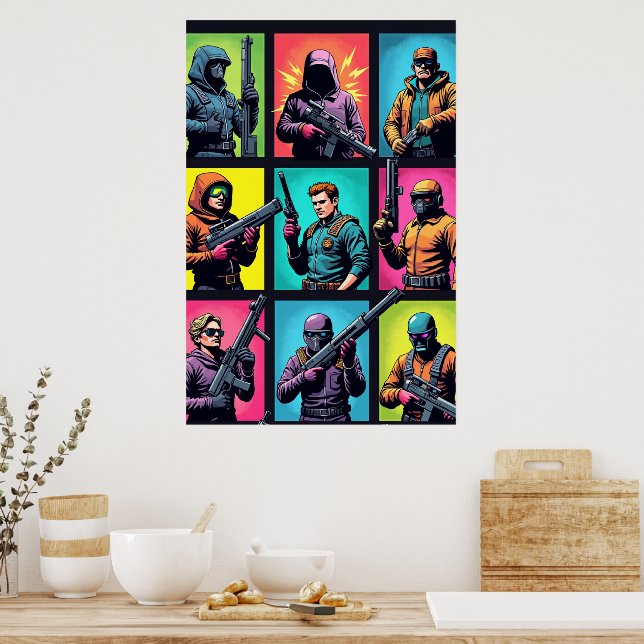 Pixel Legends Pop Art Poster – Grid de Quadrinhos (Cozinha)