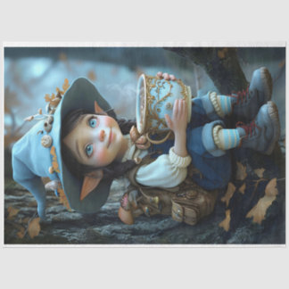 Pixie Blue Hat Pastel Papel de Tecido