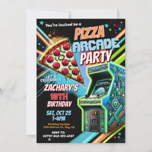 Pizza Arcade Party - Convite para Crianças
