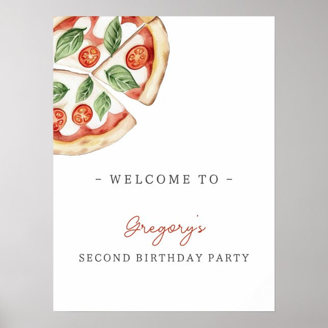 Pizza Birthday Party Welcome Poster (Frente)