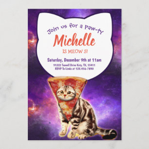 Pizza Cabeça Gato Engraçado Convite