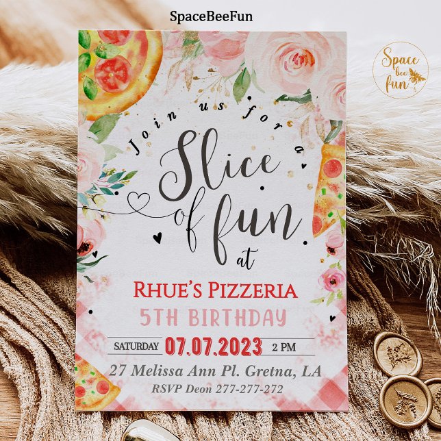Pizza convite Aniversário Fatia de diversão (Pizza party invitation,Birthday bbq invites,red gingham plaid,Pizza Making Birthday,Slice of fun par)