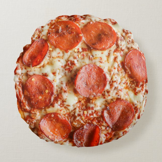Pizza de pepperoni e almofada redonda novidade (Frente)