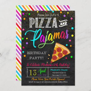 Pizza e Convite de festas de pijamas