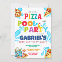Pizza e Festa de Piscina Nadando Convite de Aniver