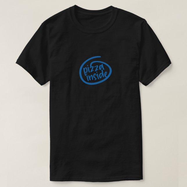 Pizza Inside Preto Unisex Camiseta Paródia de Tecn (Frente do Design)