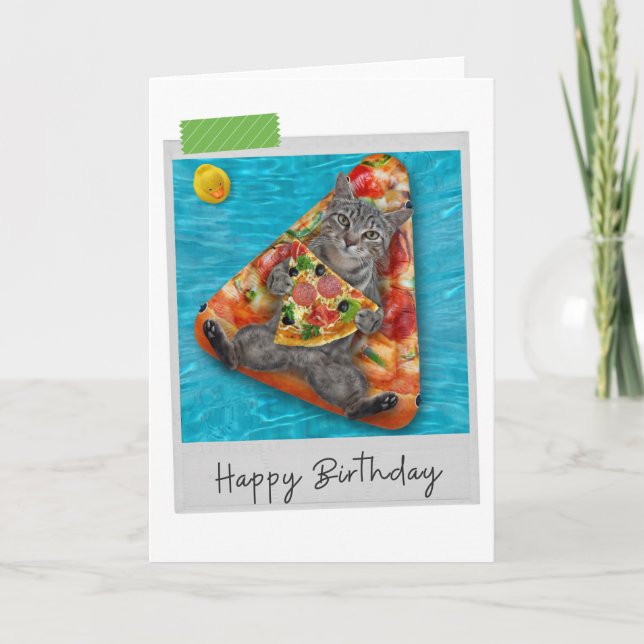 Pizza Lilo Tabby Cat Engraçado Cartão de Aniversár (Frente)
